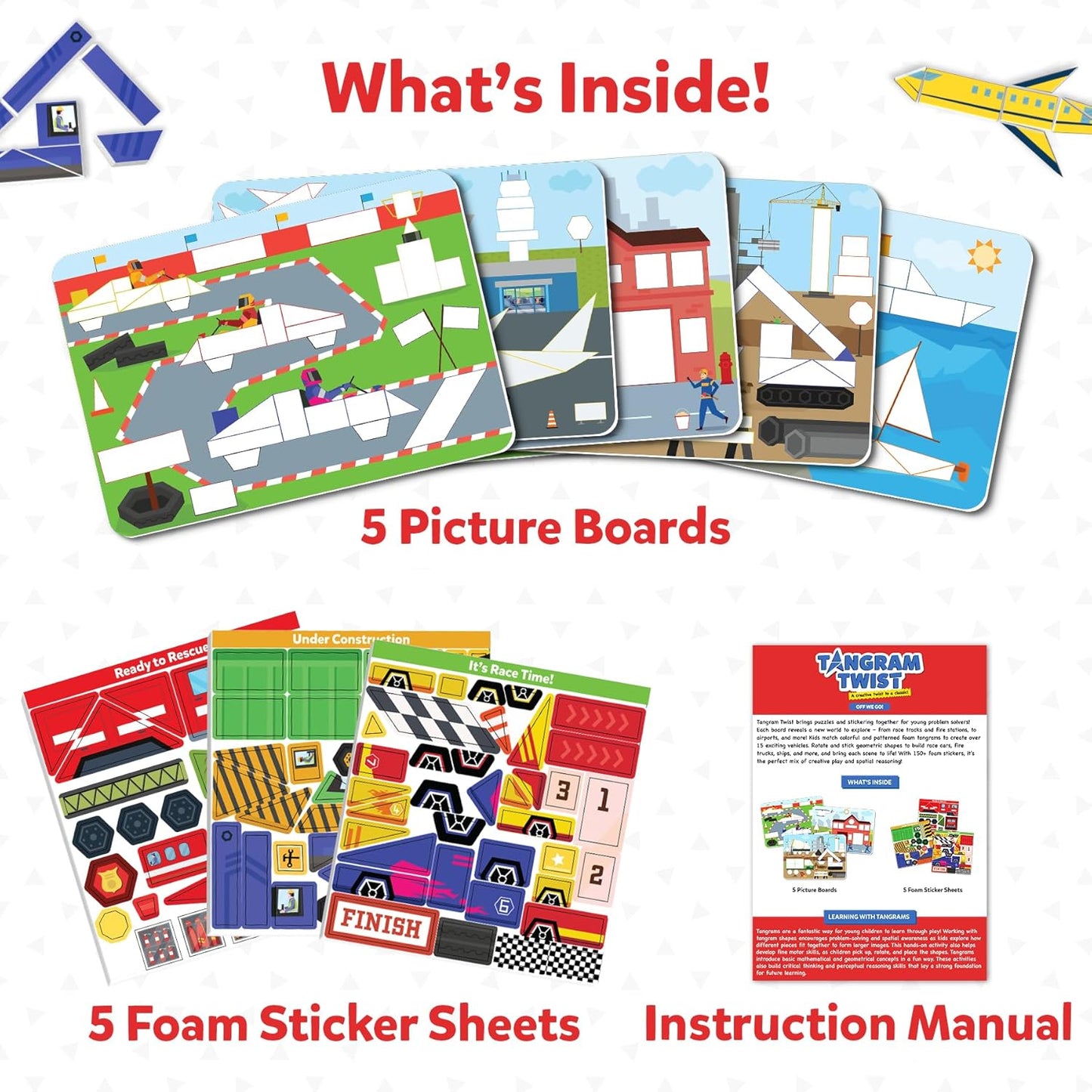 Skillmatics Tangram Sticker Puzzles - Educational Art & Craft Activity with 150+ Foam Tangram Stickers, Creative Toys & Games for Boys & Girls Ages 4, 5, 6, 7