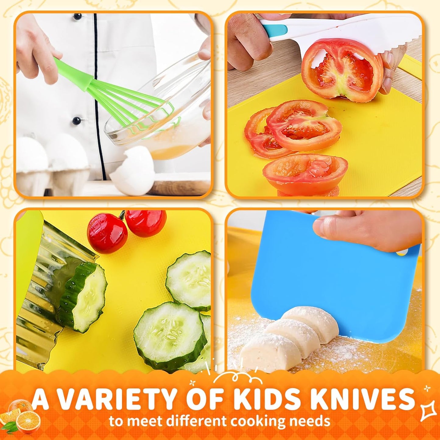 13 Pieces Montessori Kitchen Toys for Toddlers-Kids Cooking Sets Real-Toddler Toys Set for Real Cooking with Plastic Children Safe Knives Crinkle Cutter Kids Cutting Board
