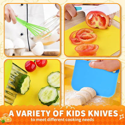 13 Pieces Montessori Kitchen Toys for Toddlers-Kids Cooking Sets Real-Toddler Toys Set for Real Cooking with Plastic Children Safe Knives Crinkle Cutter Kids Cutting Board
