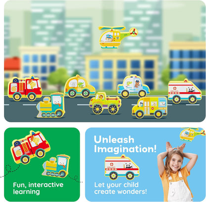 PicassoTiles Magnetic Tile Building Blocks Add On 8 Magnetized Action Figures Construction Vehicles & Zoo Animal Theme Compatible with Magnet Tiles Sets STEM Learning Toy for Boys & Girls Age 3+ PTA21