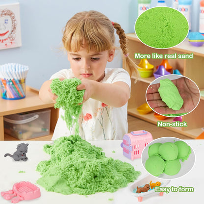Mathea Pet Sensory Bin Kids Sensory Bins for Toddlers 1-3, Kids Sand Art Kit with Sensory Sand & Sandbox, Pretend Play Toys for Girls Boys Ages 3 4 5 6