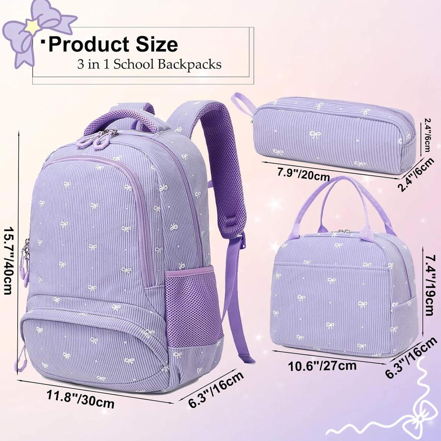 Girls Backpack for Elementary Unicorn Backpack Kids Backpack School Bookbag for Girls 3 in 1 Set Back to School