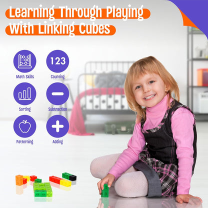 SpriteGru Math Linking Cubes, Math Cubes Manipulatives with Activity Cards Linking Cube Math Counters for Kids Kindergarten Learning Activities