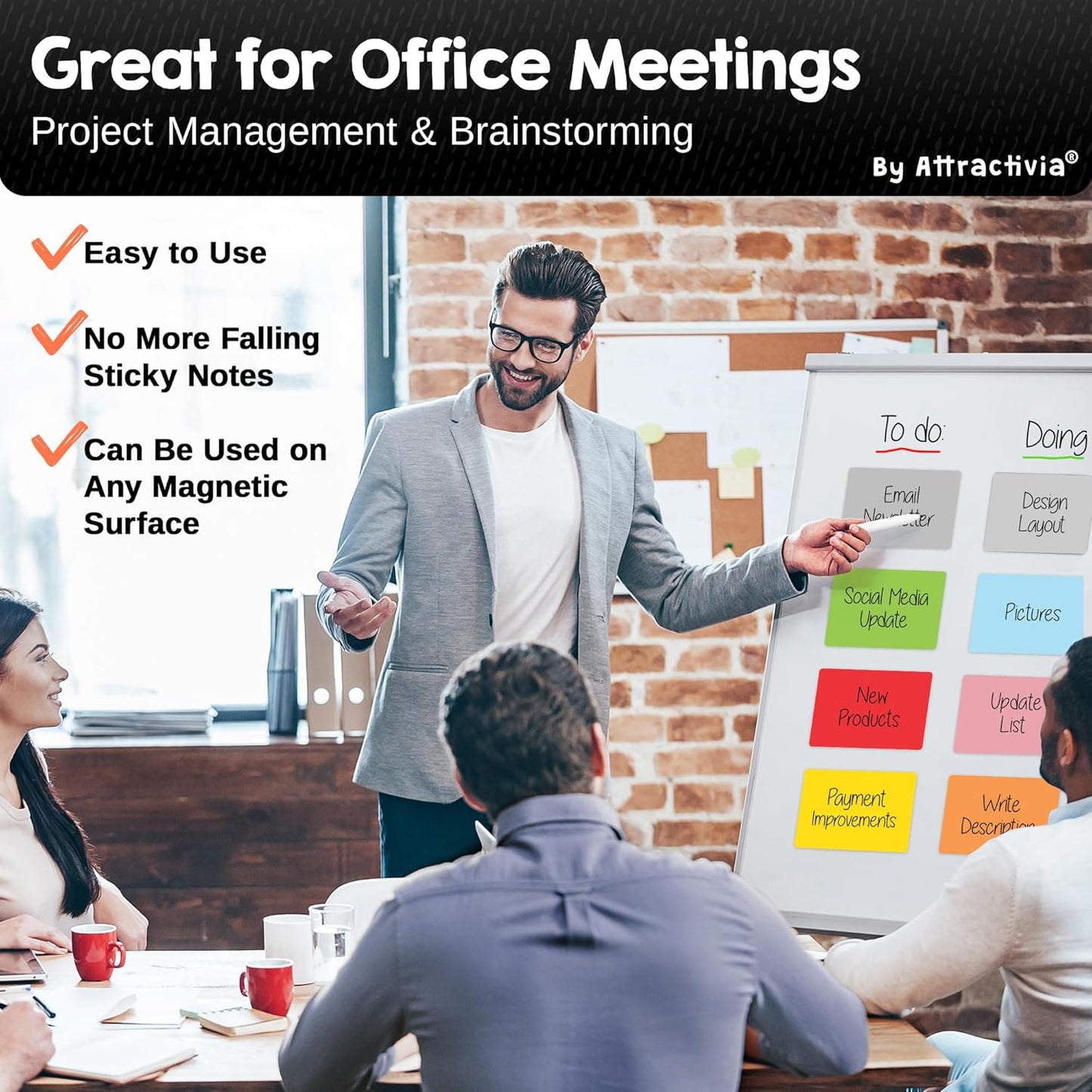 Attractivia Dry Erase Magnetic Labels 7.3 x 5.6 in, Dry Erase Magnets, 20-Pack, White Erasable Write-On All-Purpose Labels, for Office, Education, Home, Whiteboard