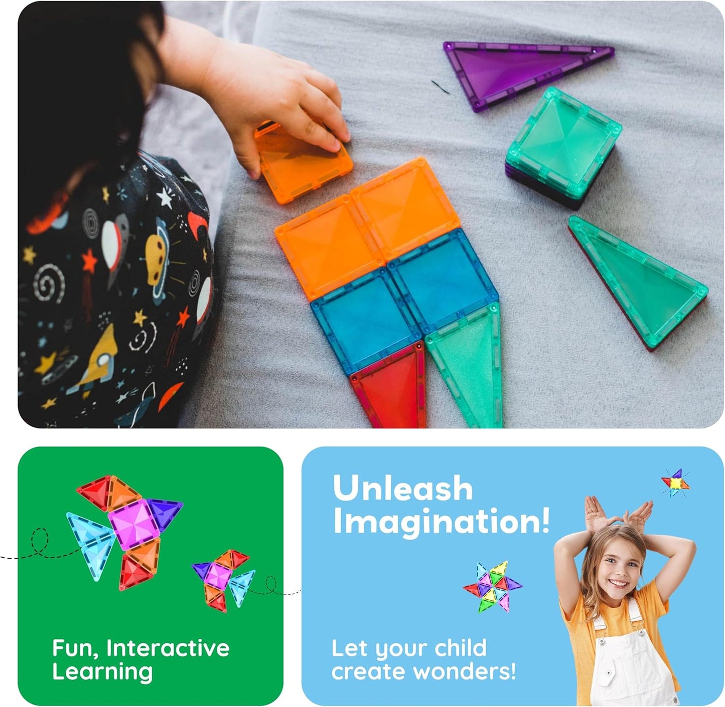 PicassoTiles Magnetic Building Block Set Geometry Shape Magnet Tiles Construction Toy STEM Learning Kit Educational Playset Playboard Pretend Play Stacking Blocks Child Brain Development PT16