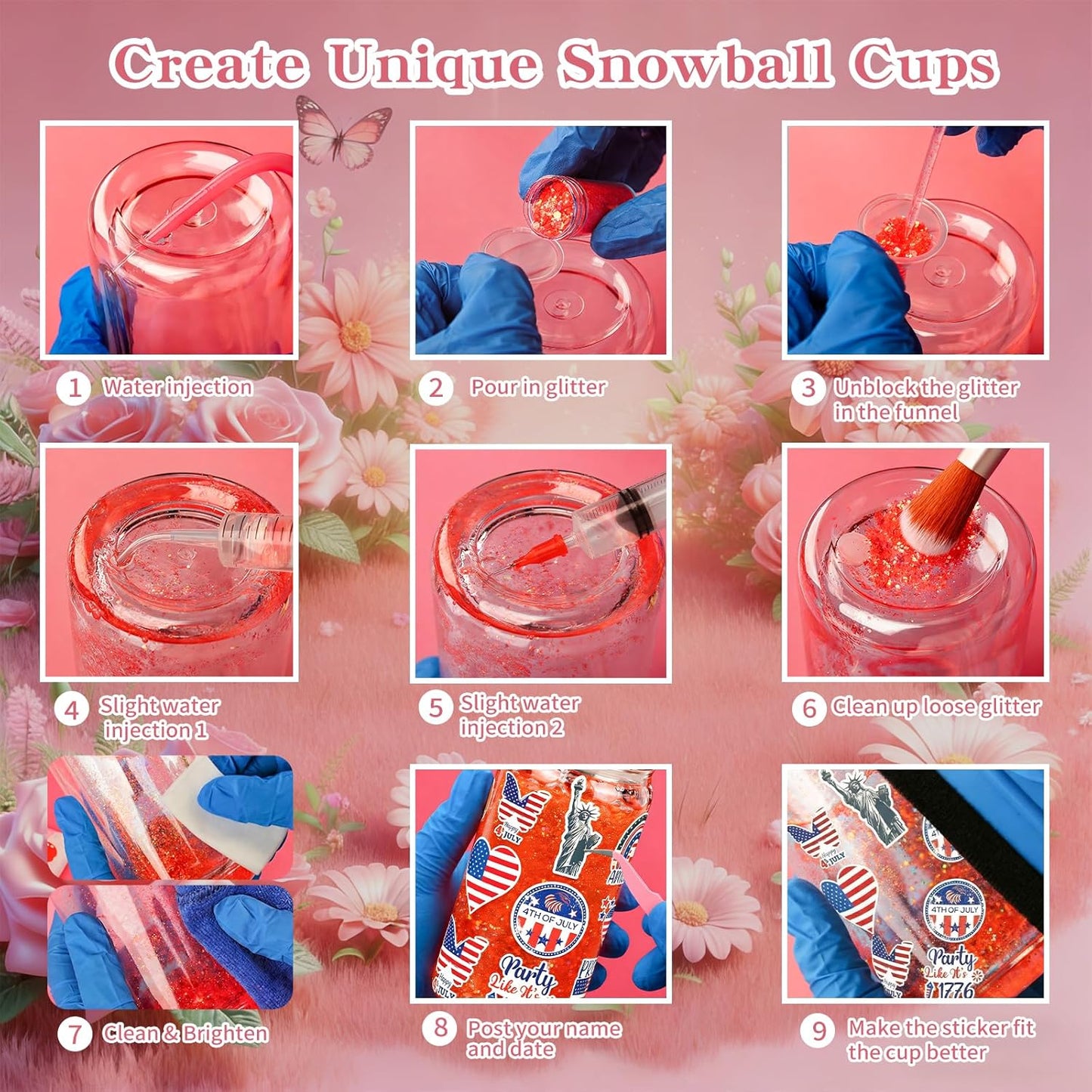 Bumaeu 61Pcs Snow Globe Tumbler Starter Kit Includes 16oz Double-Wall Acrylic Snowglobe Cups Suitable for Beginners DIY Kit Includes Glitters Stickers and Accessories