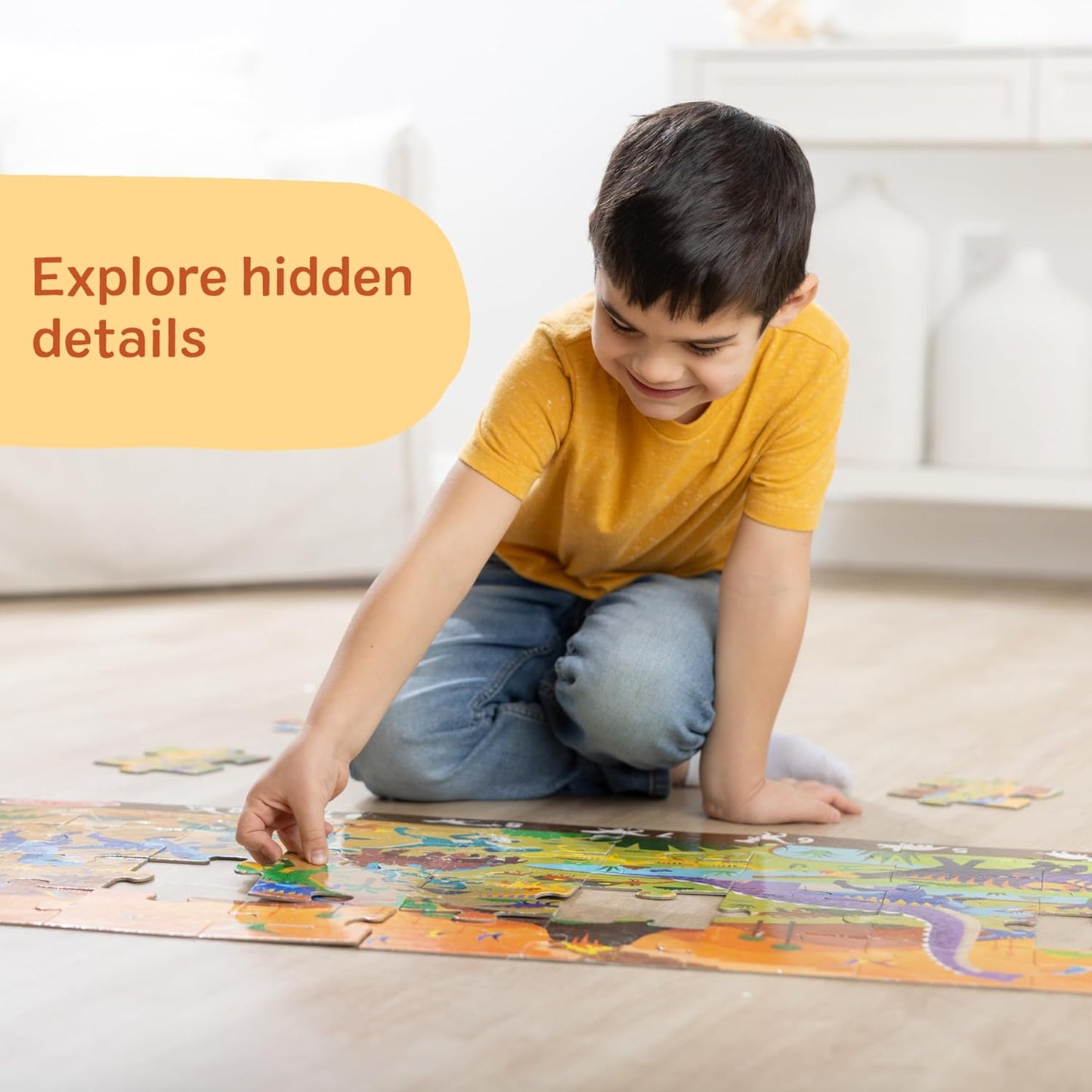 Melissa & Doug Land of Dinosaurs, Dino-Themed Search and Find Jumbo Floor Puzzle, 48-Piece Jigsaw Puzzle with Learning Activity, Over 4 Ft Long, Kids Puzzles for Girls & Boys Ages 6+