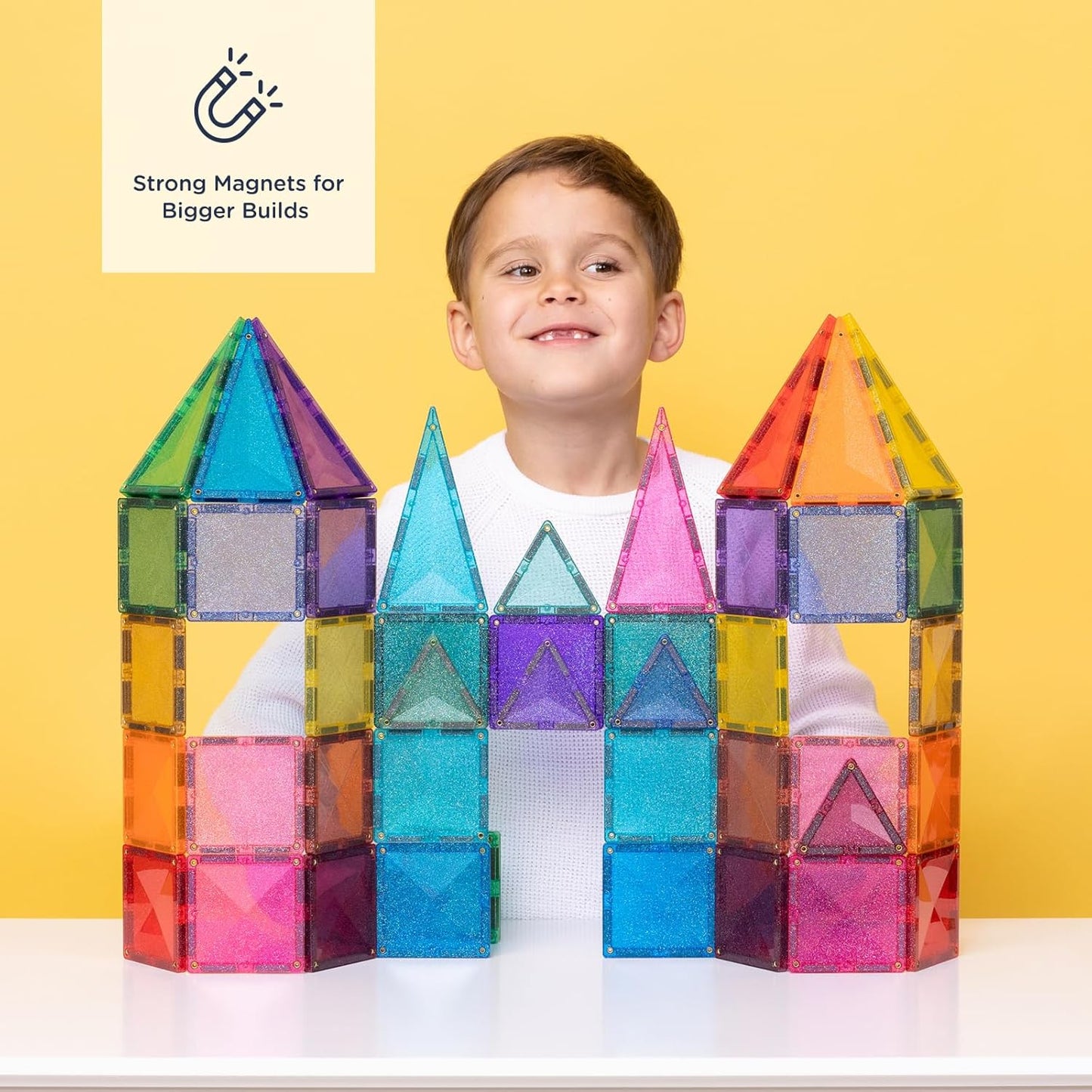 CONNETIX Magnetic Tiles Glitter Castle Pack, 48 Pieces