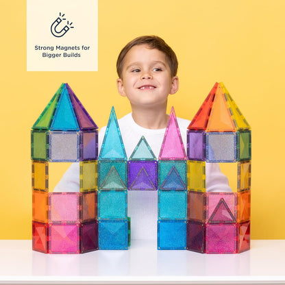 CONNETIX Magnetic Tiles Glitter Castle Pack, 48 Pieces