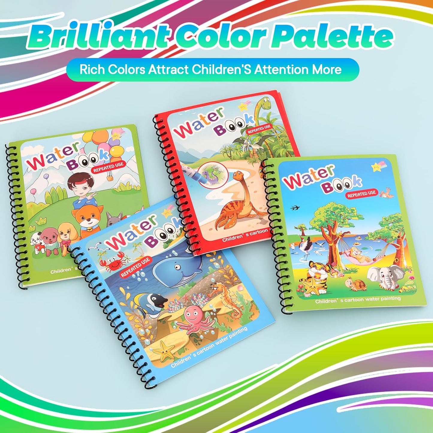 5 Pack Reusable Water Coloring Book for Toddlers, Water Doodle Book Toys, Paint with Water Books,Mess-Free Coloring Book, Portable Educational Doodle Drawing Toy,Educational Learning Kits Gifts