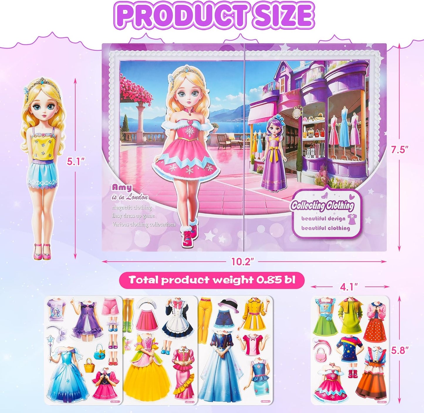 Magnetic Dress Up Dolls for Girls - Princess Magnet Paper Dolls Book with 3D City Buildings - Travel Car Trip Quiet Book Game Toys Easter Birthday Gifts for Kids Toddlers Ages 3 4 5 6 7(Style C)