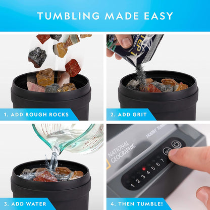 NATIONAL GEOGRAPHIC Rock Tumbler Refill Kit – 1 Lb. Madagascar Rocks for Tumbling with Rose Quartz, Red Jasper, Indigo Gabbro & More - Tumbler Supplies, Rock Polishing Grit and Jewelry Accessories