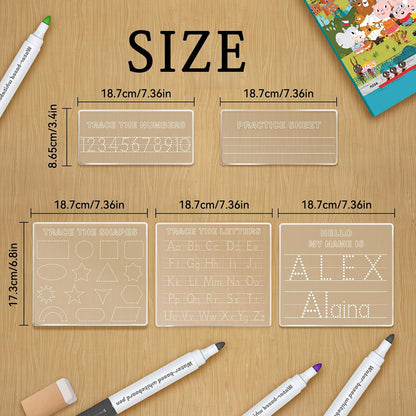 Personalized Name Acrylic Dry Erase Board Custom Engraved Handwriting Practice Board Customized Trace Boards Write Your Name Shape Letter Toys and Learning for Boys Girls