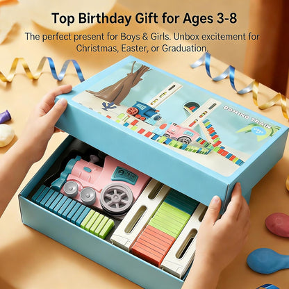 PREPHY Domino Train Toys Kids Games - Automatic Stacking Creative Game 3+ Year Old - Stem Montessori Toy for Boys 4-6 - Summer Autistic Christmas Birthday Gifts 5 6 Toddler Ages 4-8