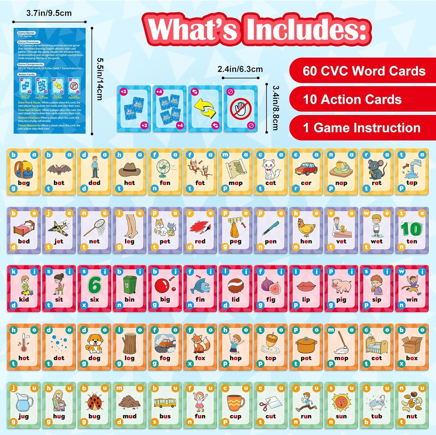 Broytain CVC Phonics Games for Toddlers,CVC Word Toy for Kids,Reading Card Game for Ages 4 5 6,Phonics Flash Cards to Learn Words,Educational Flashcards for Preschool Kindergarten, and Homeschool