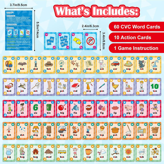 Broytain CVC Phonics Games for Toddlers,CVC Word Toy for Kids,Reading Card Game for Ages 4 5 6,Phonics Flash Cards to Learn Words,Educational Flashcards for Preschool Kindergarten, and Homeschool