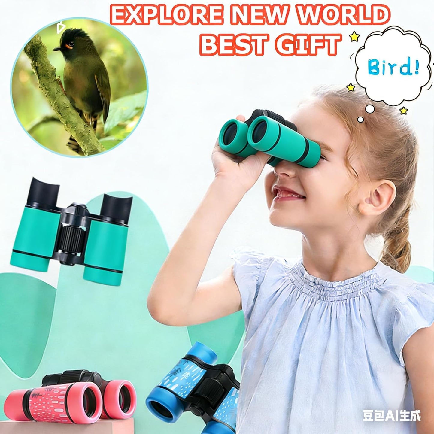 Kids Binoculars Best Gifts for 3-12 Years Boys Girls High-Resolution Optics Shockproof Mini Compact Binocuolar Toys Folding Small Telescope for Bird Watching Camping Outdoor Play