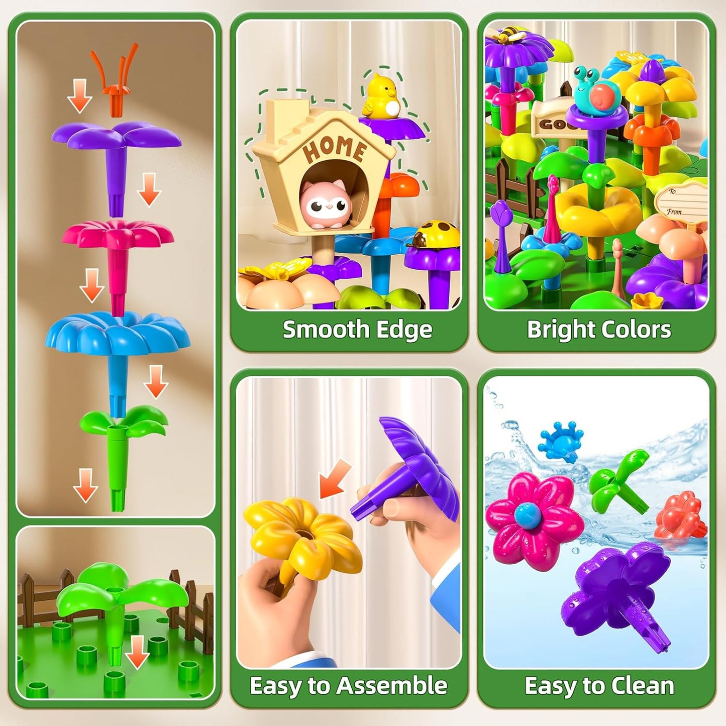 145 Pcs Toys for 3 Year Old Girl, Toddler Gardening Set Flower Garden Toy Girls Building Sets Best Educational Learning Fine DIY Crafts Stem Construction Stacking Kit for 3 4 5 6 7 Years Kids