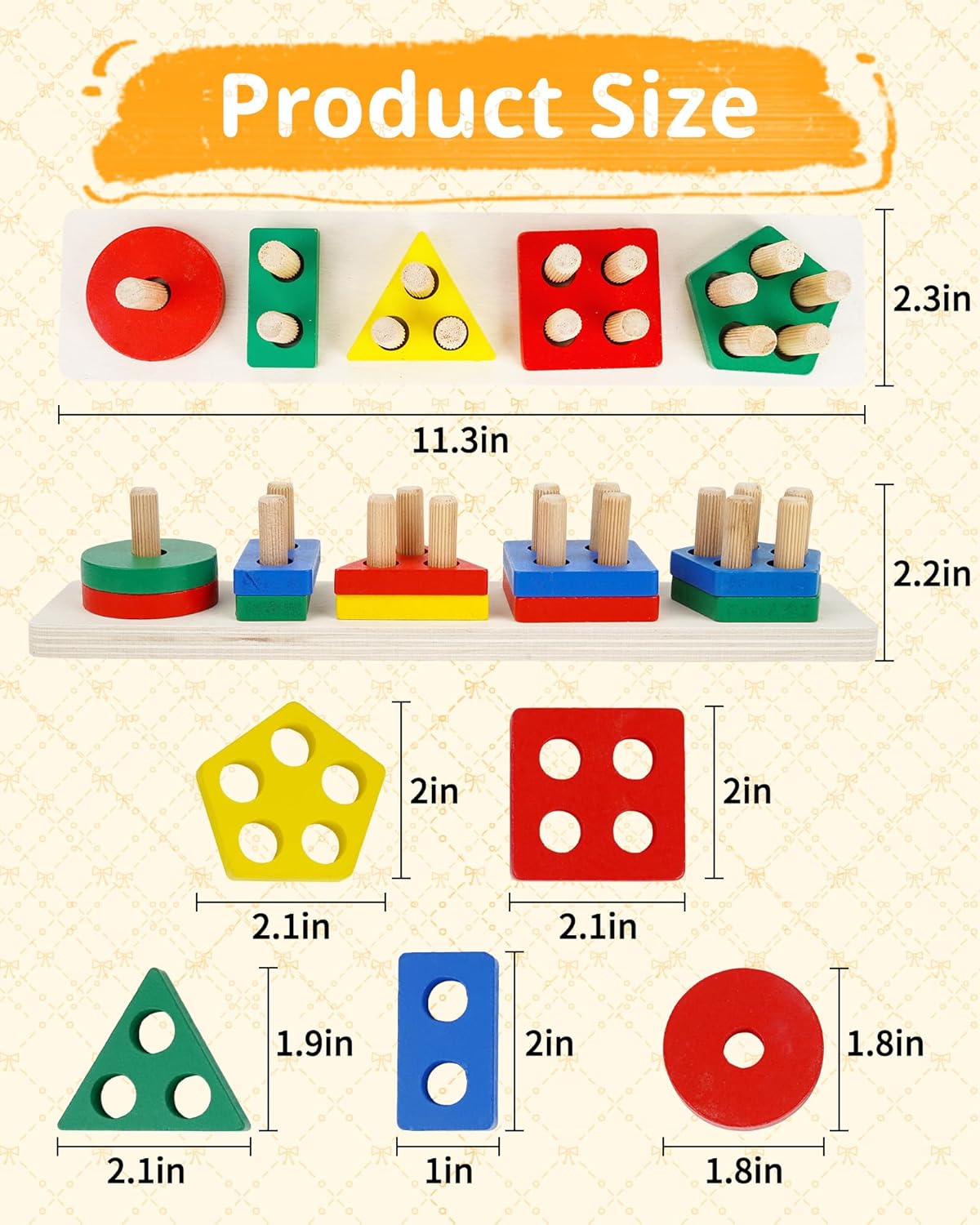 Montessori Wooden Threading Beads Set for Toddlers 3 4 5, Bead Sequencing & Stacking Toy with Pattern Cards, Lacing Beads, Shape Matching Stacker, Fine Motor STEM Learning Gift