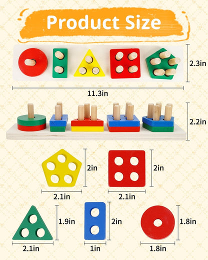 Montessori Wooden Threading Beads Set for Toddlers 3 4 5, Bead Sequencing & Stacking Toy with Pattern Cards, Lacing Beads, Shape Matching Stacker, Fine Motor STEM Learning Gift