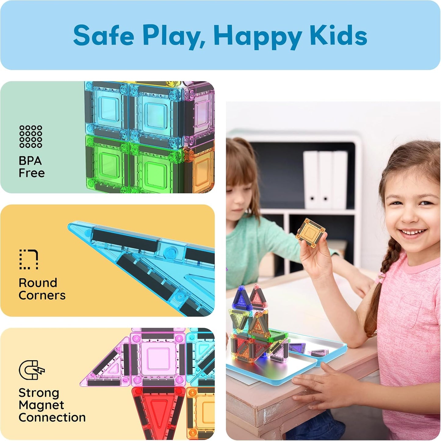 PicassoTiles 80 PCs Magnetic Tiles Travel Size Mini Version Building Block Construction Set for Kids Great Gift Ages 3+ Boys & Girls Preschool Kindergarten Montessori Playing Toys Stacking Fun PTM80