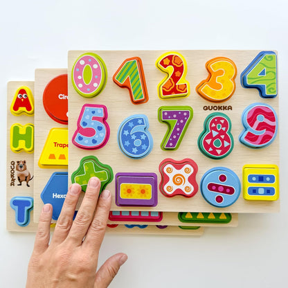 QUOKKA Wooden Puzzles for Toddlers 1-3 – 3xSET Toddler Puzzles Ages 2-4 – Montessori Animal Chunky Puzzle for Kids 3-5 – Wood Learning Toy for Boy and Girl – FSC Certified Wood