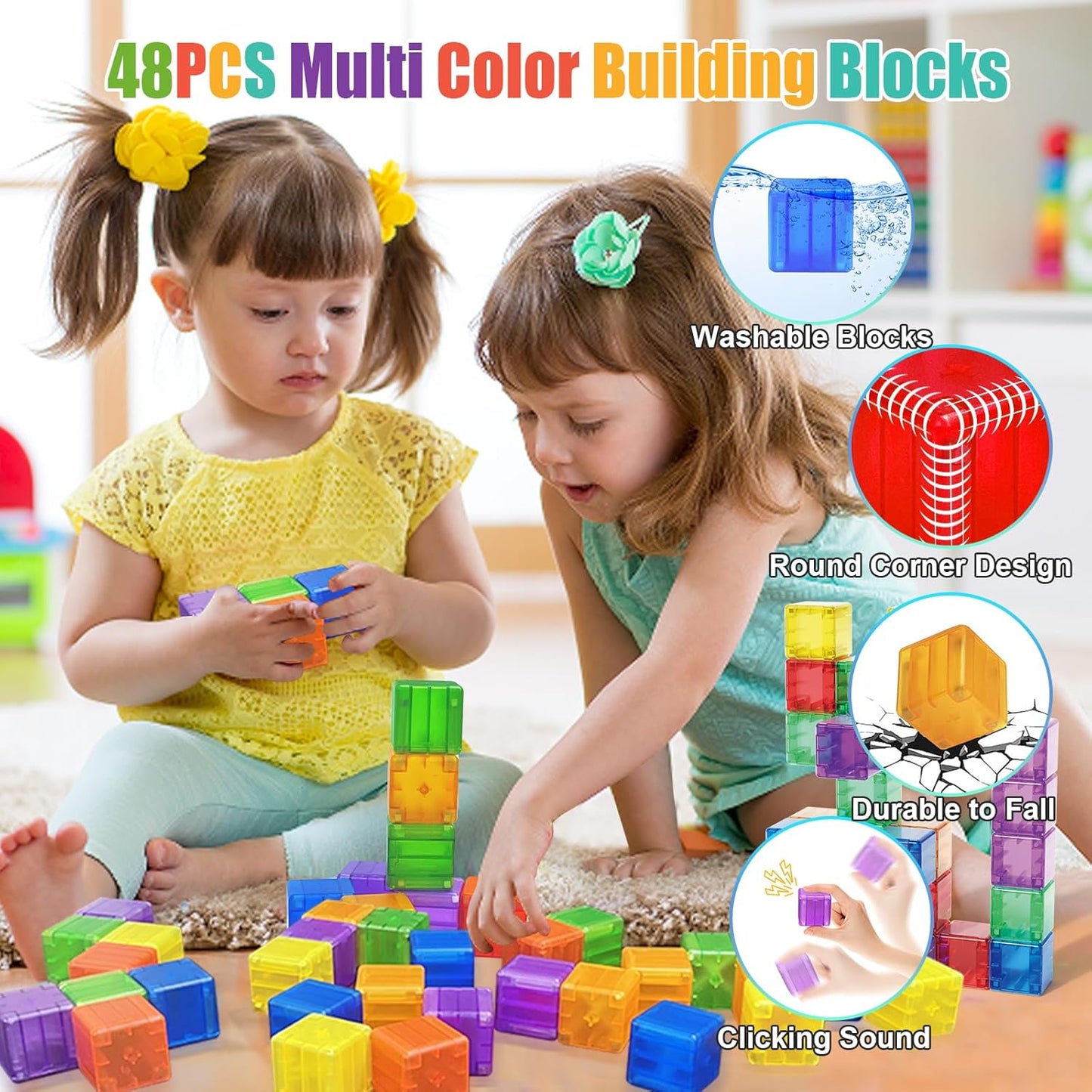 Caferria 1.4 inch Large Magnetic Blocks for Kids, 30pcs Magnet Building Blocks, Preschool STEM Sensory Montessori Stacking Cubes Educational Building Toys for 3 4 5 6 7 8 Year Old Boys Girls