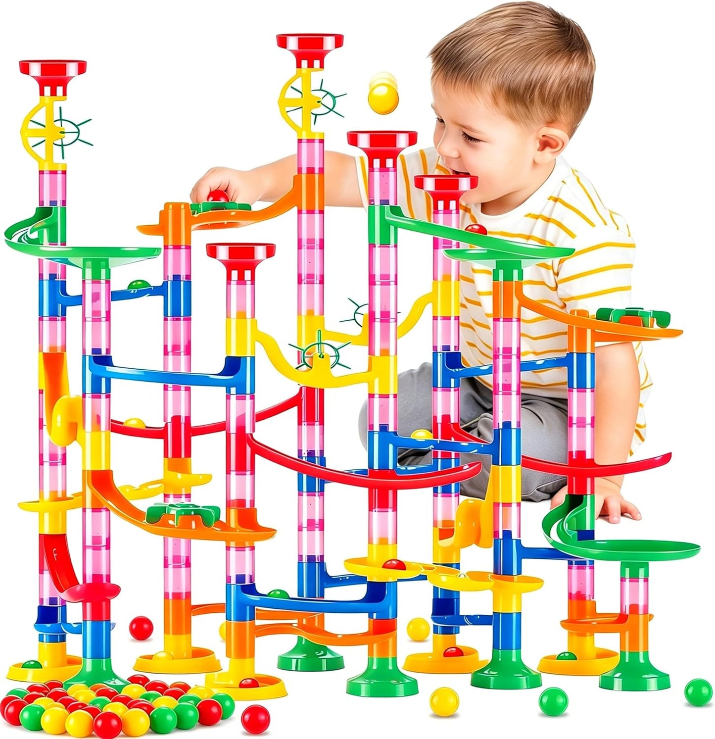 Marble Run for Kids - 133 PCS Construction Building Blocks Toys with Plastic Marbles, Maze Marble Track STEM Educational Toy, Birthday Gifts for Boys and Girls