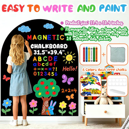 8 PCS Magnetic Wall Decals for Kids Magnetic Chalkboard Peel and Stick Magnet Sheets Board Sticker Tangram Puzzle Self Adhesive Contact Paper Dry Erase Blackboard for Playroom Homeschool 15.7"x10.4"