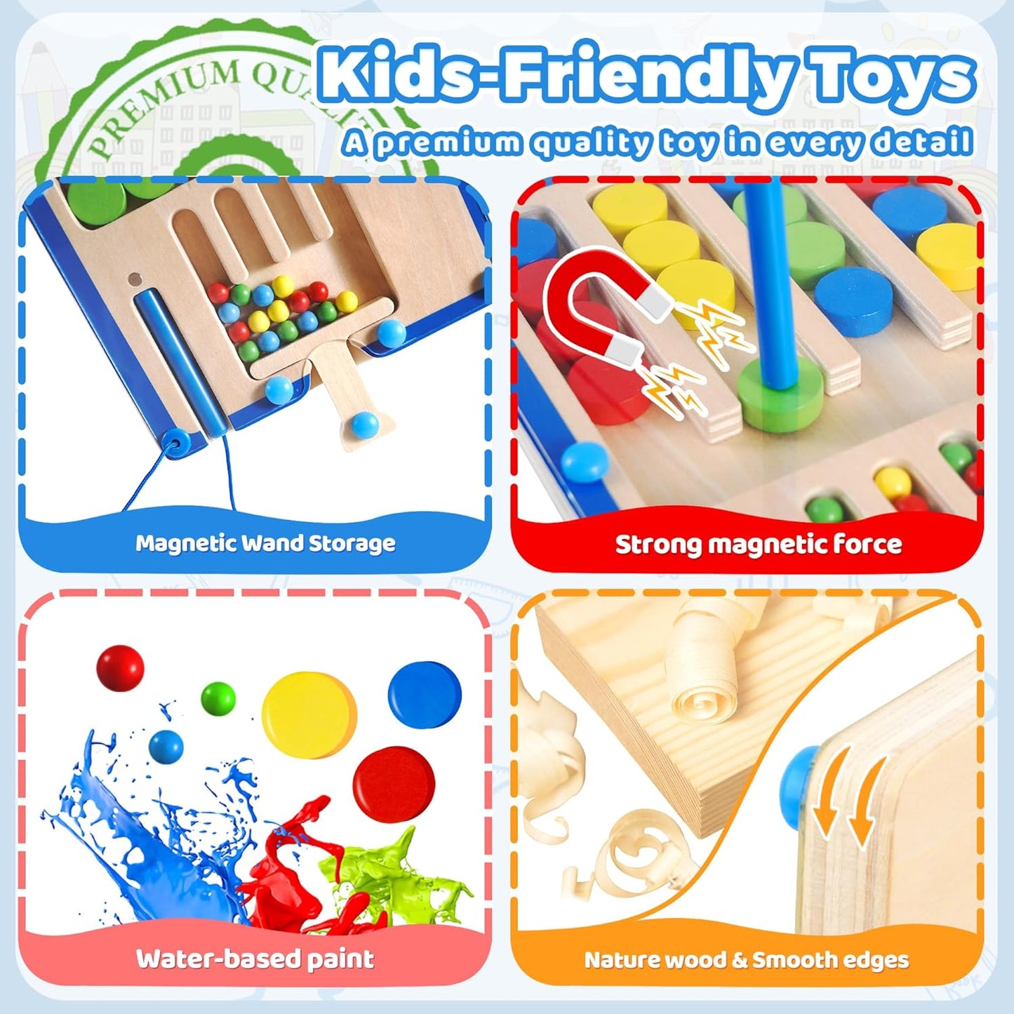 FCSONU Kids Magnetic Color Matching Puzzle Board Toys, Toddler Montessori Toys for 3 4 5 6 Years Old Boy Girls Birthday Gifts, Wooden Sensory Autistic Puzzle Maze Game Age 3-6, Preschool Activities