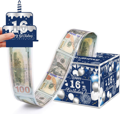 Birthday Money Box for Cash Gift Pull, Surprise Gift Boxes for Money, Money Holder Box with Pull Out Happy Birthday Card and 50Pcs Transparent Bags, Money Gift Ideas for Kids and Adults