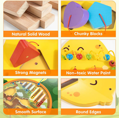 Train Activity Wall Busy Board Panels | 11-in-1 Wooden Sensory Wall Panel for Kids, Toddler Montessori Learning Activity Center, Perfect for Toddler Playroom Nursery Classroom Dentist Waiting Room