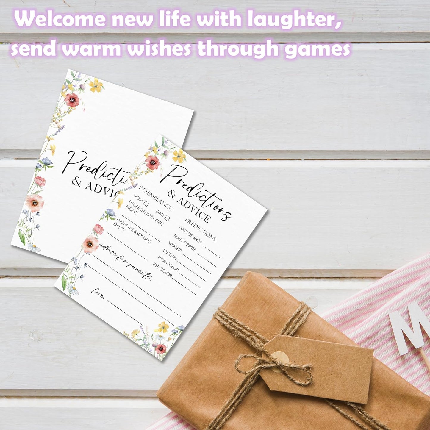 Spring Wildflowers Predictions & Advice Theme Baby Shower Games for New Parents - 50 Flowers Game Cards for Boys & Girls -Gender Neutral Gender Reveal Baby Announcement Activities Supplies & Decor-A02