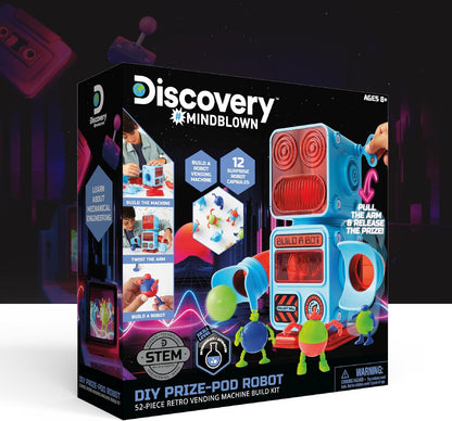 Discovery DIY Prize-Pod Robot Kit, 52-Piece Vending Machine Building Set, 12 Transforming Capsules, Educational Science Experiment, Engineering STEM Project, Robotics Toy Gift Kids Age 8+