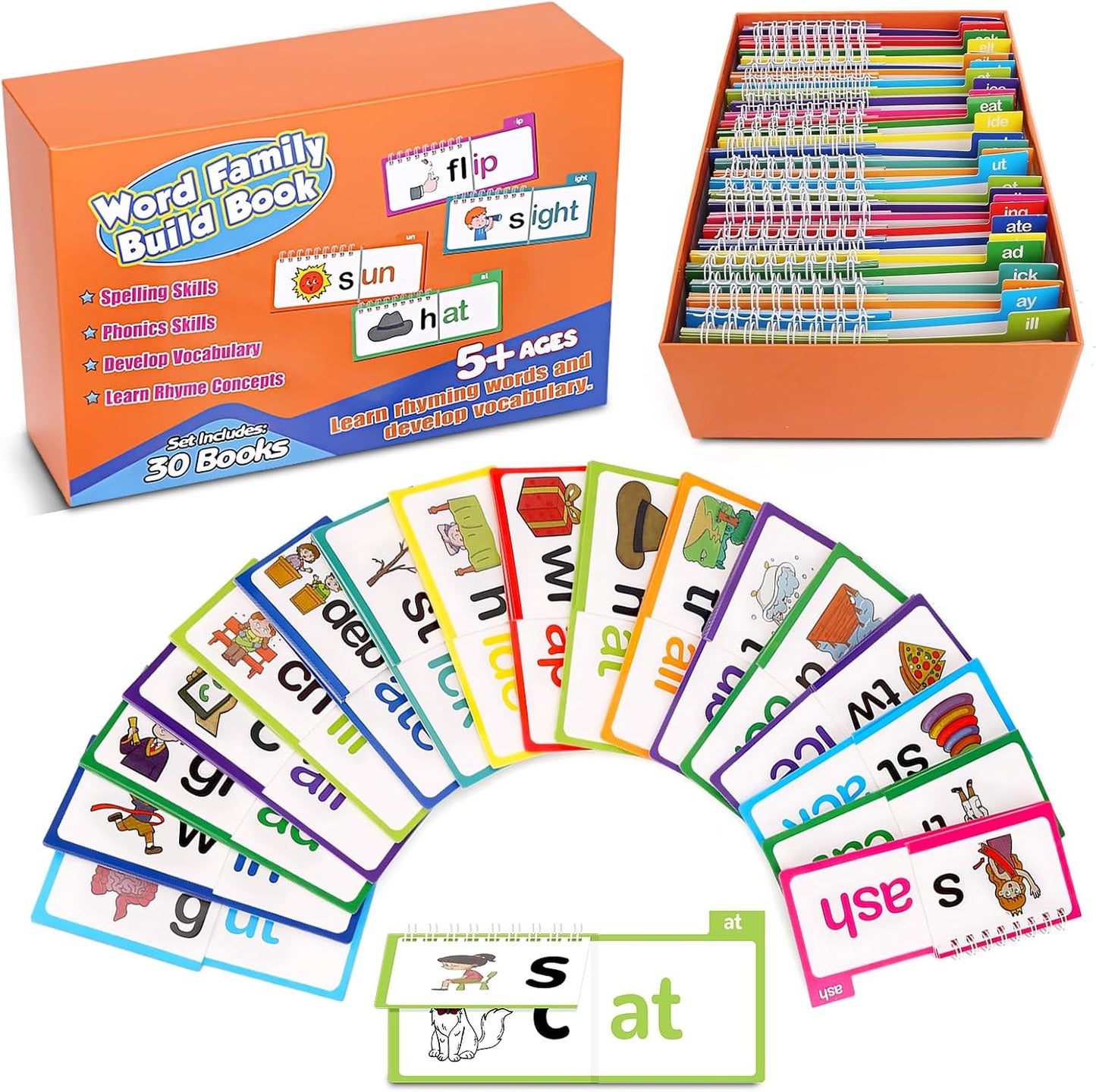 30PCS Read and Rhyme Flip Books, Interesting Word Family Flip Books, Phonics Flash Cards, Sight Words Flash Cards Kindergarten, Read and Rhyme Flip Activity Book