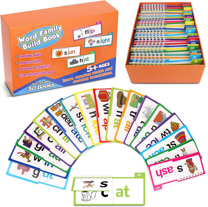 30PCS Read and Rhyme Flip Books, Interesting Word Family Flip Books, Phonics Flash Cards, Sight Words Flash Cards Kindergarten, Read and Rhyme Flip Activity Book