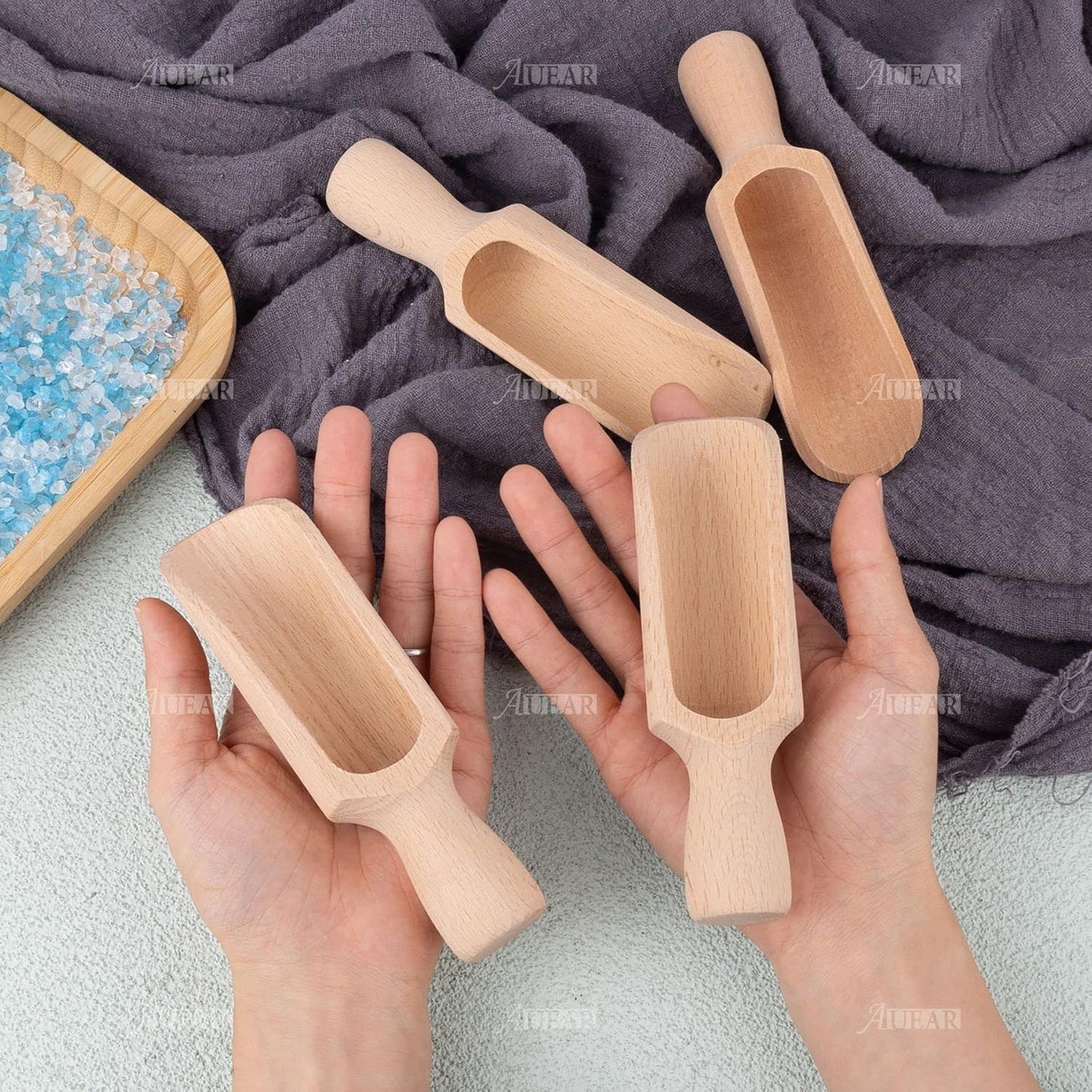 AUEAR, 6 Pack Mini Wooden Scoops Candy Spoons for Tea Coffee Cereal Seasoning Pepper
