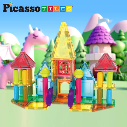 PicassoTiles 82 Piece Magnetic Sticks and Magnet Tiles Construction Building Block Toys for Toddlers, STEM Learning Toy Magnets Balls and 3+ Years Old for Boys Girls Kids Children Early Educational