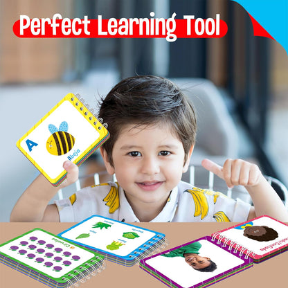 4 Preschool Learning Flipbooks, 96PCS Double Sided Printed Cards Set, Alphabet Letter A-Z, Number 1-20, Feelings and Emotions, Shapes and Colors Mini Board Books Set Early Educational Tool for Kids