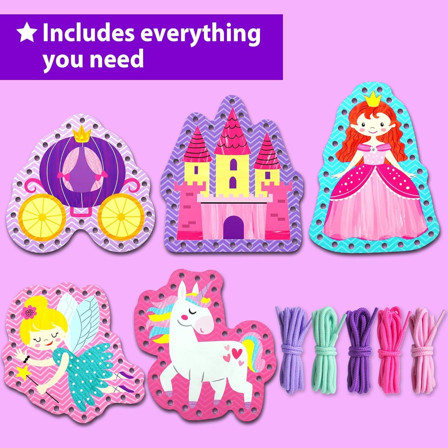 KRAFUN My First Lacing Cards Kit for Toddlers & Kids Age 3+, 10 Safari Animal Arts & Crafts Projects, Fine Motor Skills Toys with Lion Monkey Elephant Tiger Giraffe Hippo Zebra Bear
