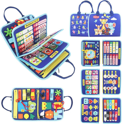 URBAN TOYS Montessori Busy Board - Ideal Busy Book Toddler Toys & Gifts for Boys & Girls, Toddler Travel Essential for Airplane & Car, Sensory Toys, Great for Baby Gifts for Boys