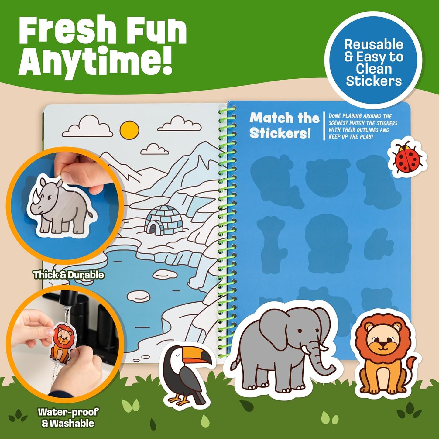 Reusable Jelly Sticker Book - Farm, 7 Scenes - 50 Thick Washable Stickers for Toddlers & Kids: Animals Stickers for Kids, Gift for Ages 3-5 Years Old - Toddler Travel Toys 2-4, Road Trip Activities