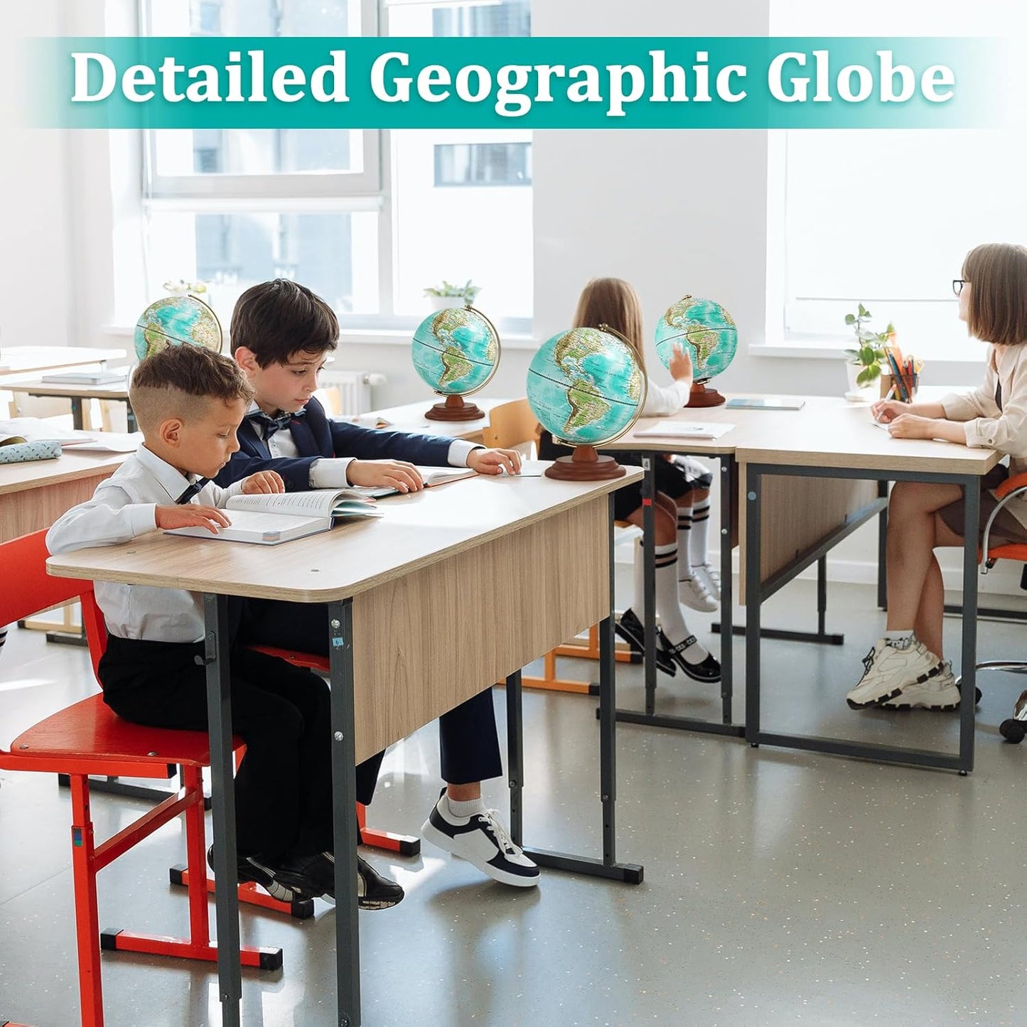 Globe for Kids Illuminated Globes of the World with Stand & Animals Illustrations Earth World Globe Night Light for Kids' Room Decor Classroom Educational Tool Birthday Gift, Dia 8-inch
