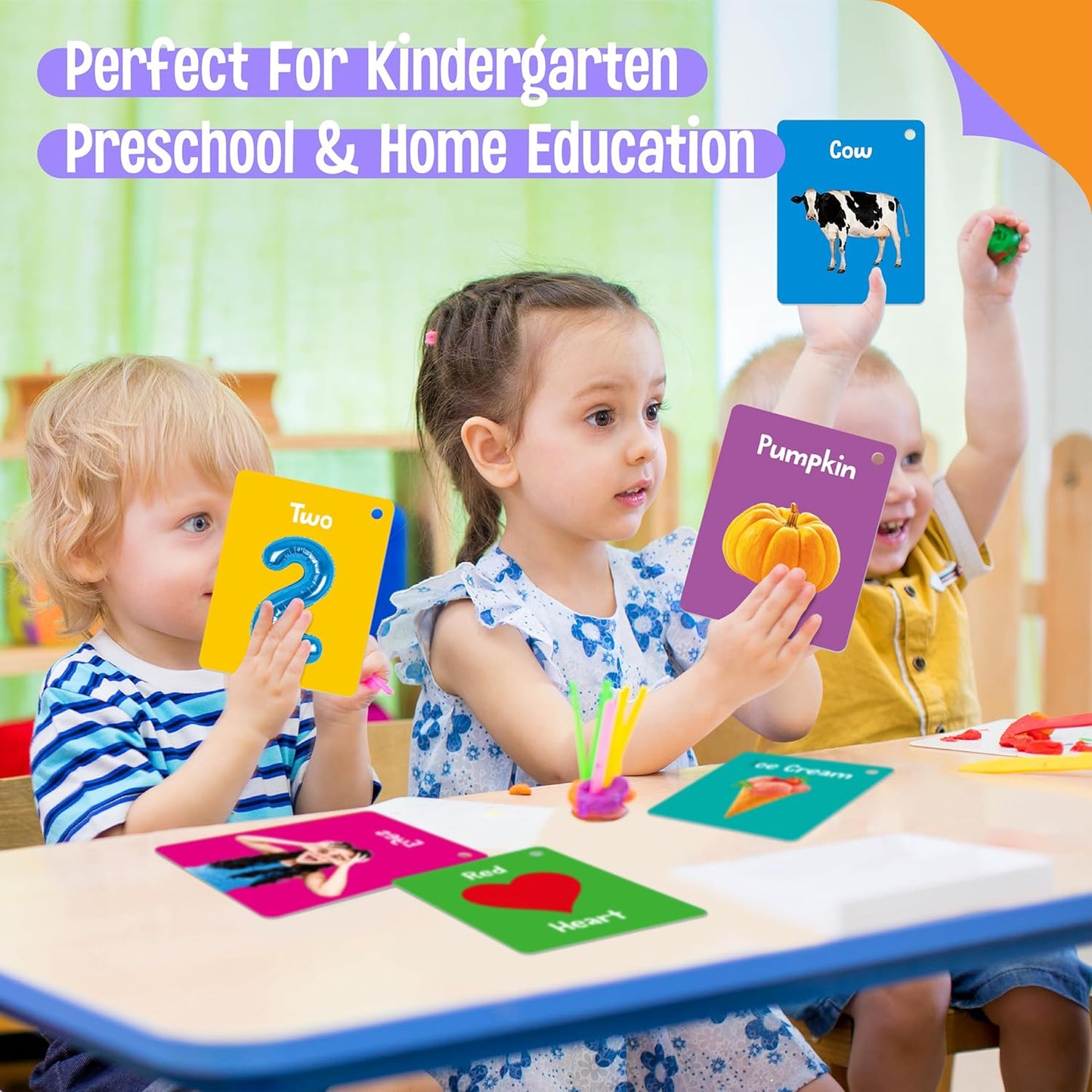 50 PCS Kid First Cognitive Flashcards,Double Sided Printed 7 in 1 Colorful Cards Alphabet,Numbers, Foods,Animals,Shapes,Colors with 3 Reclosable Rings,Learning Tool for Pre-K Kindergarten Toddlers