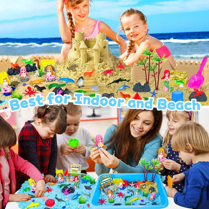 Bloolilies Sensory Bin, 59 Pcs Farm Sensory Sand Box Kits with Sandbox & Farm Animals & Tractor Playset, Play Sand Art Kit Magic Sand Toys for Boys Girls Toddlers Birthday Gift for Kids