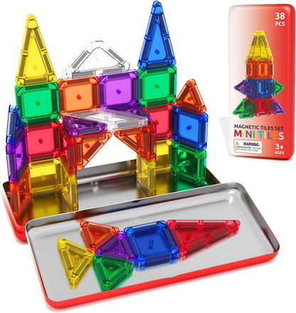 Magnetic Tiles Mini Travel Toddler Set, Magnetic Blocks Building Kids Toys & Games, Montessori Preschool Classroom Must Haves Educational Learning Sensory Toys for 3+ Year Old Boys Girls Birthday Gift
