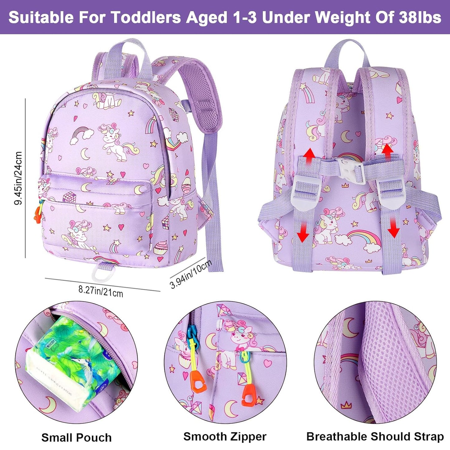 Accmor Toddler Backpack Leash with Anti Lost Wrist Link, Cute Mini Child Walking Harnesses Keep Kids Close Back Pack Rope Tether Rein for Baby Boys (Pink/Unicorn)