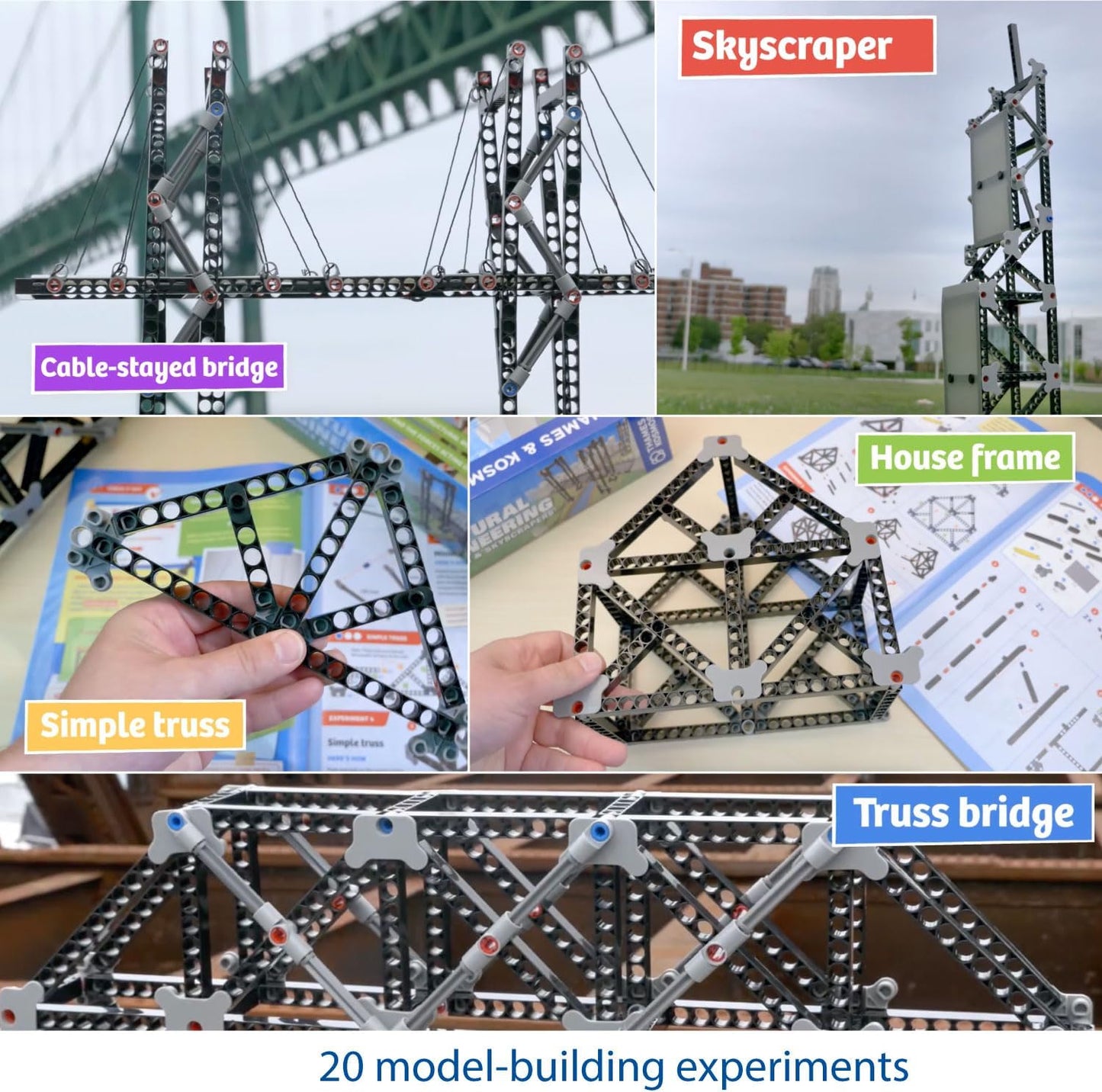 Thames & Kosmos | Structural Engineering: Bridges & Skyscrapers | Science & Engineering Kit | Build 20 Models | Learn about Force, Load, Compression, Tension | Parents' Choice Gold Award Winner, Blue