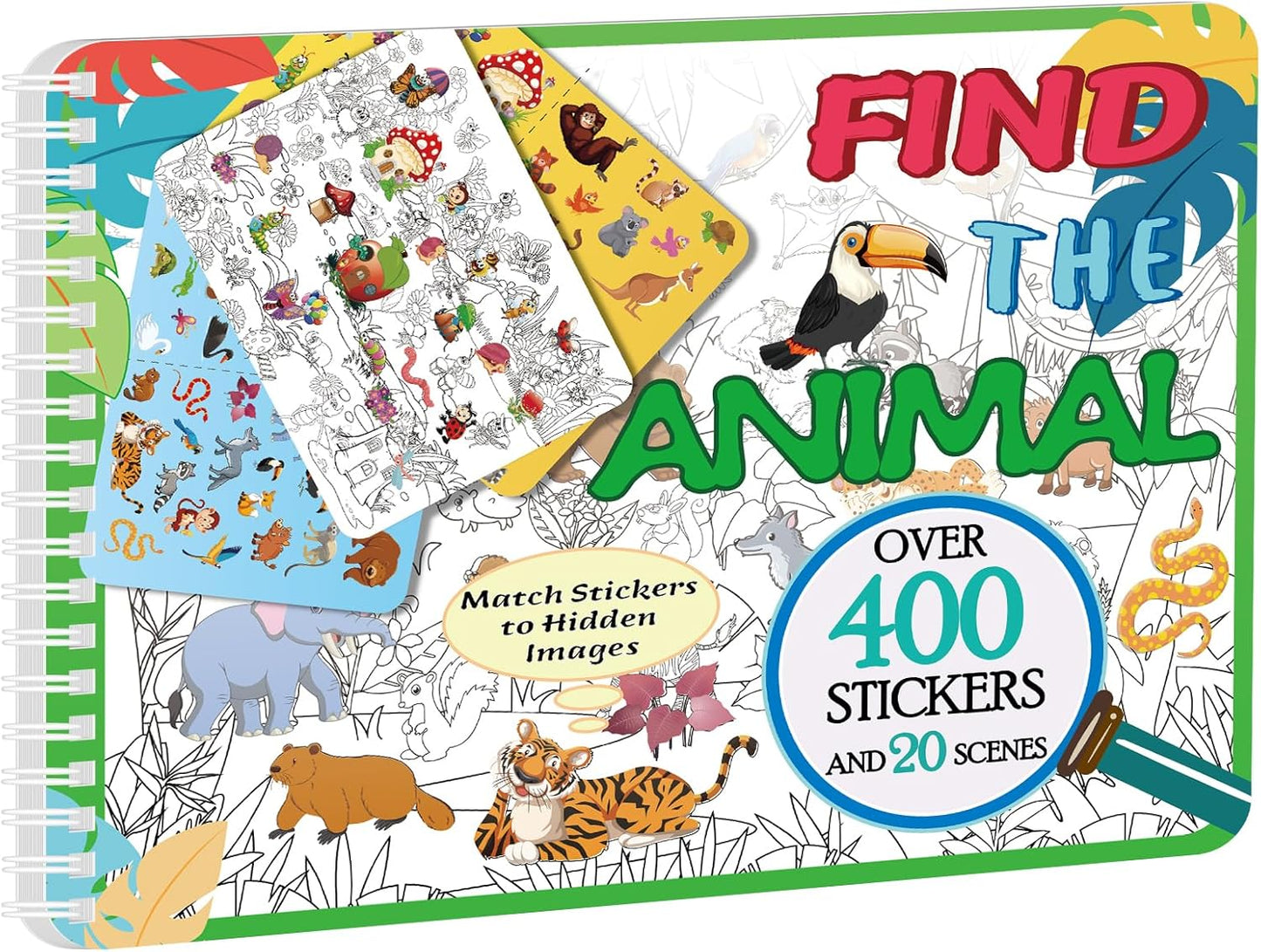 Kalysky Dinosaur and Ocean Animal Scene Sticker Book for Kids Ages 4-12, Search and Find Sticker Activity Book–Travel Toys for Toddlers, Airplane & Road Trip Games, Educational Fun