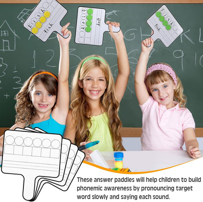 Seajan 12 Pcs Paddle Set Education Dry Erase Double Side Handheld Answer Board with Magnetic Counters Discs Phonemic Awareness Phonics Games Toy for Students Kids Teaching (Classic Color)